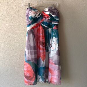 Donna Morgan Strapless Multicolor Silk Dress Size 6